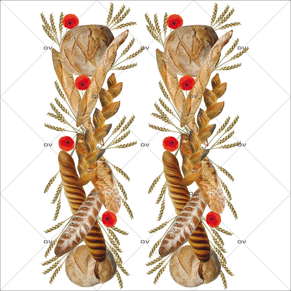 Sticker-frises-pains-français-France-qualité-baguette-épis-campagne-viennois-coquelicots-vitrophanie-décoration-vitrine-boulangerie-pâtisserie-salon-de-thé-électrostatique-sans-colle-repositionnable-réutilisable-DECO-VITRES