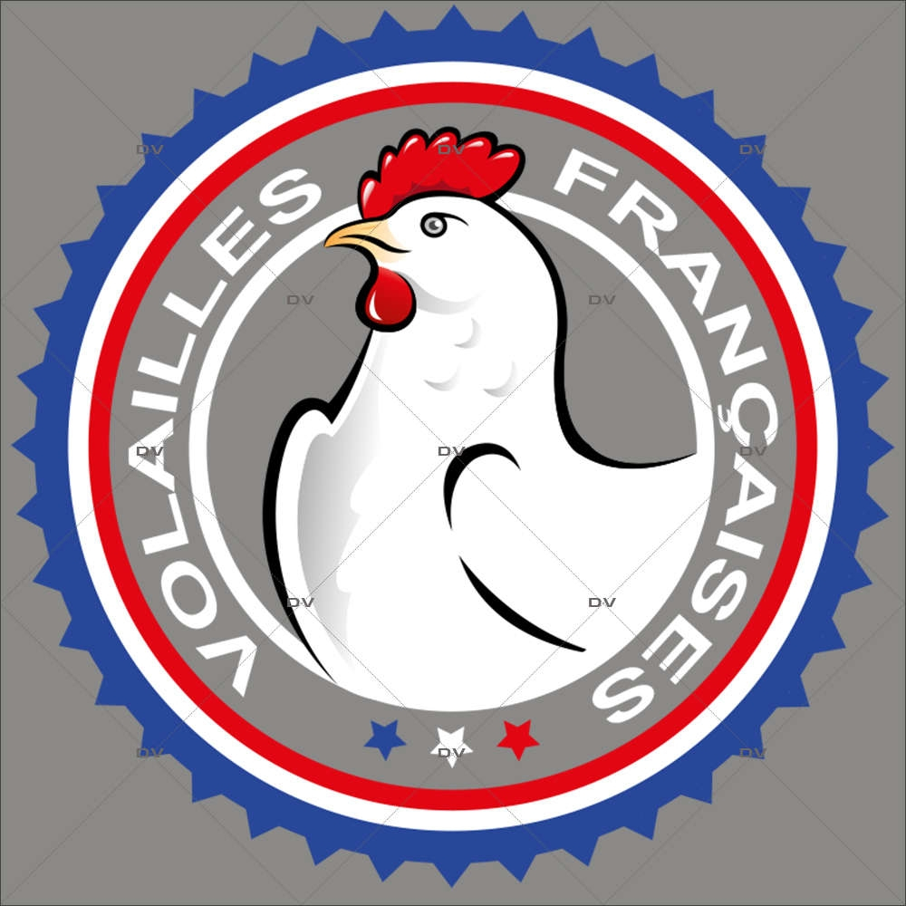 Sticker-label-volailles-françaises-France-qualité-vitrophanie-décoration-vitrine-boucherie-charcuterie-électrostatique-sans-colle-repositionnable-réutilisable-DECO-VITRES