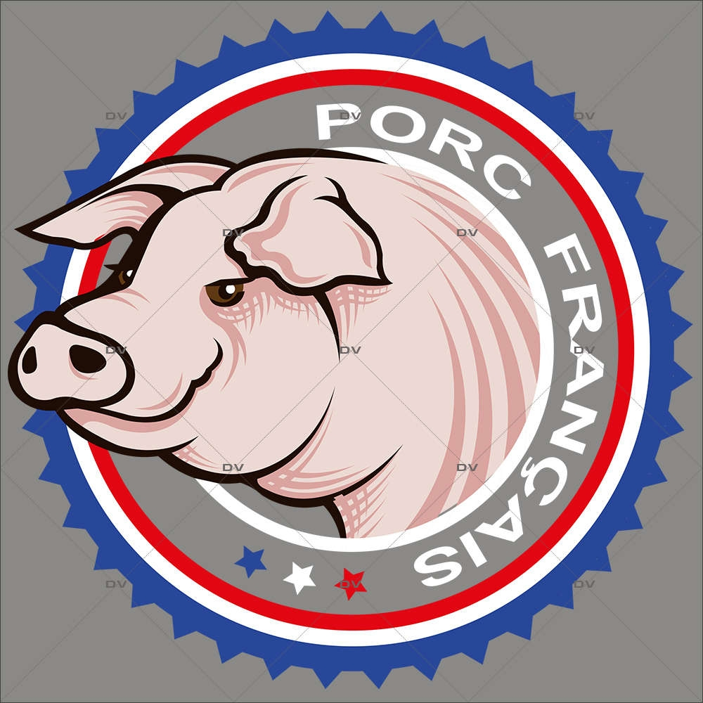 Sticker-label-porc-cochon-français-France-qualité-vitrophanie-décoration-vitrine-boucherie-charcuterie-électrostatique-sans-colle-repositionnable-réutilisable-DECO-VITRES