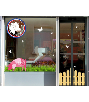 Sticker-label-porc-cochon-français-France-qualité-vitrophanie-décoration-vitrine-boucherie-charcuterie-électrostatique-sans-colle-repositionnable-réutilisable-DECO-VITRES