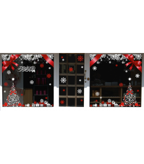 Sticker-frises-de-paquets-cadeaux-de-noël-blancs-rouges-vitrophanie-décoration-vitrine-noël-électrostatique-sans-colle-repositionnable-réutilisable-DECO-VITRES