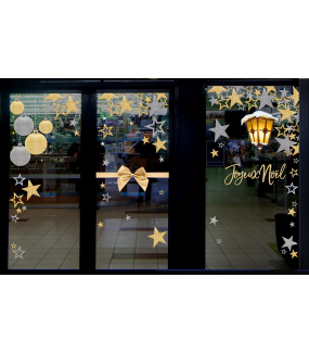 Sticker-paysage-de-neige-lanterne-enneigée-étoiles-hiver-or-argent-fête-vitrophanie-décoration-vitrine-noël-électrostatique-sans-colle-repositionnable-réutilisable-DECO-VITRES