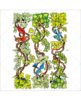 Sticker-frises-lierre-écureuils-cartoon-paysage-printemps-été-vitrophanie-décoration-vitrine-estivale-printanière-électrostatique-sans-colle-repositionnable-réutilisable-DECO-VITRES