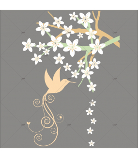 Sticker-branche-fleurie-oiseau-lyre-fleurs-blanches-printemps-été-vitrophanie-décoration-vitrine-estivale-printanière-électrostatique-sans-colle-repositionnable-réutilisable-DECO-VITRES