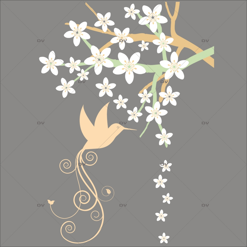 Sticker-branche-fleurie-oiseau-lyre-fleurs-blanches-printemps-été-vitrophanie-décoration-vitrine-estivale-printanière-électrostatique-sans-colle-repositionnable-réutilisable-DECO-VITRES