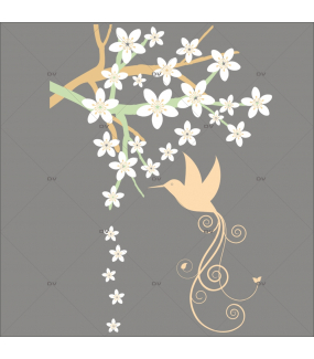 Sticker-branche-fleurie-oiseau-lyre-fleurs-blanches-printemps-été-vitrophanie-décoration-vitrine-estivale-printanière-électrostatique-sans-colle-repositionnable-réutilisable-DECO-VITRES