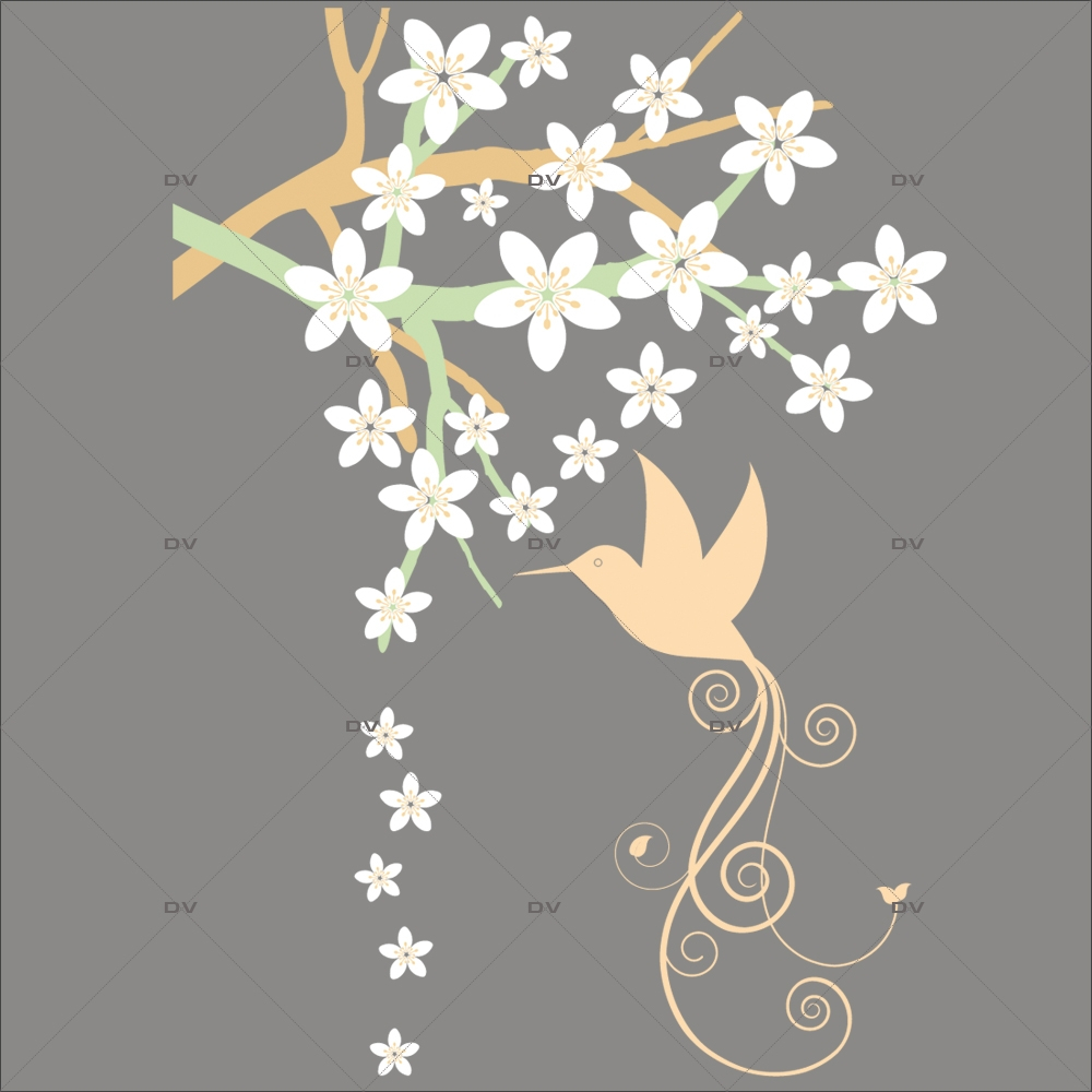 Sticker-branche-fleurie-oiseau-lyre-fleurs-blanches-printemps-été-vitrophanie-décoration-vitrine-estivale-printanière-électrostatique-sans-colle-repositionnable-réutilisable-DECO-VITRES