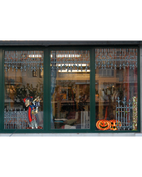 Sticker-halloween-portail-grille-rouillée-médiéval-château-hanté-31-octobre-vitrophanie-décoration-vitrine-halloween-électrostatique-sans-colle-repositionnable-réutilisable-DECO-VITRES