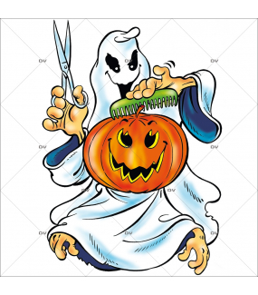 Sticker halloween fantôme coiffeur-vitrophanie-décoration-vitrine-événementielle-électrostatique-fêtes-sans-colle-repositionnable-réutilisable-DECO-VITRES