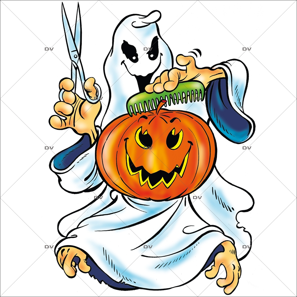 Sticker halloween fantôme coiffeur-vitrophanie-décoration-vitrine-événementielle-électrostatique-fêtes-sans-colle-repositionnable-réutilisable-DECO-VITRES