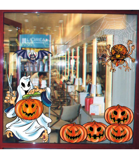 Sticker halloween fantôme coiffeur-vitrophanie-décoration-vitrine-événementielle-électrostatique-fêtes-sans-colle-repositionnable-réutilisable-DECO-VITRES