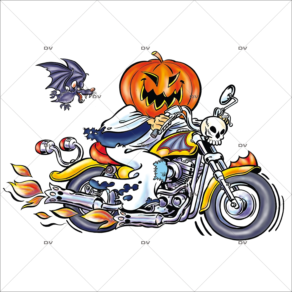 Sticker-halloween-citrouille-biker-moto-31-octobre-vitrophanie-décoration-vitrine-halloween-électrostatique-sans-colle-repositionnable-réutilisable-DECO-VITRES