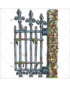 Sticker-halloween-portail-grille-rouillée-médiéval-château-hanté-31-octobre-vitrophanie-décoration-vitrine-halloween-électrostatique-sans-colle-repositionnable-réutilisable-DECO-VITRES
