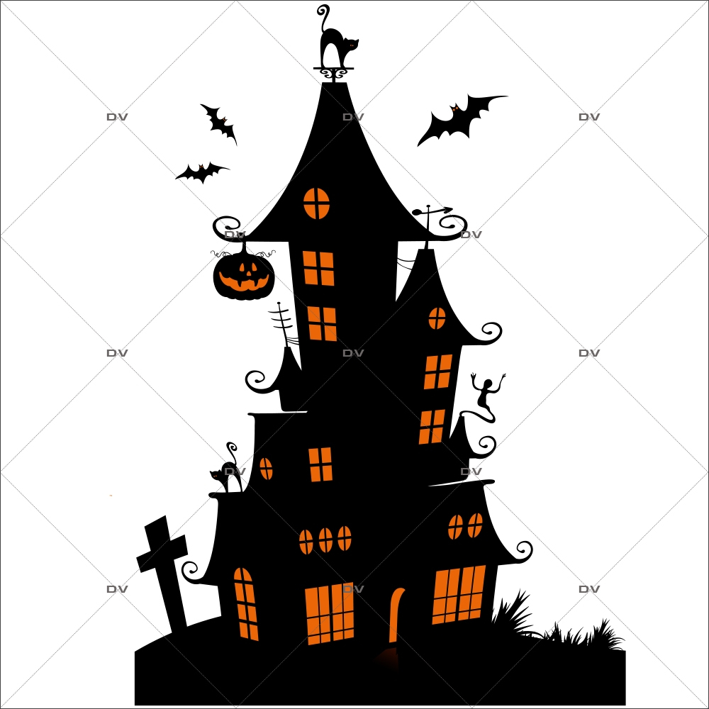 Sticker-halloween-manoir-hanté-31-octobre-vitrophanie-décoration-vitrine-halloween-électrostatique-sans-colle-repositionnable-réutilisable-DECO-VITRES