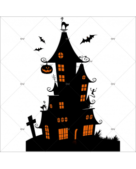 Sticker-halloween-manoir-hanté-31-octobre-vitrophanie-décoration-vitrine-halloween-électrostatique-sans-colle-repositionnable-réutilisable-DECO-VITRES