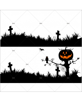 Sticker-halloween-frise-cimetière-hanté-31-octobre-vitrophanie-décoration-vitrine-halloween-électrostatique-sans-colle-repositionnable-réutilisable-DECO-VITRES