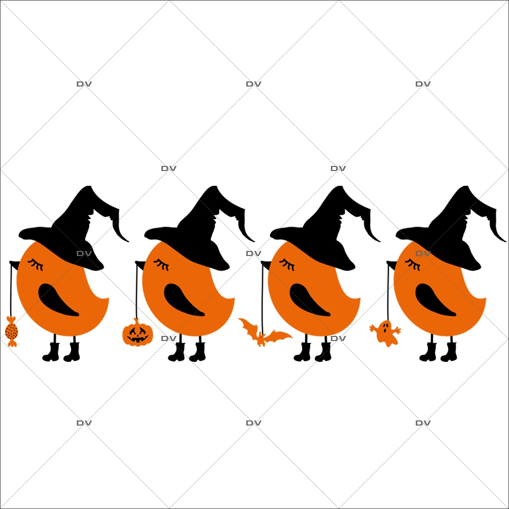 Sticker-halloween-frise-oiseaux-chapeau-sorcière-friandises-31-octobre-vitrophanie-décoration-vitrine-halloween-électrostatique-sans-colle-repositionnable-réutilisable-DECO-VITRES