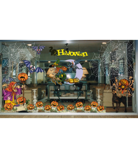 Sticker-halloween-araignée-dans-sa-toile-31-octobre-vitrophanie-décoration-vitrine-halloween-électrostatique-sans-colle-repositionnable-réutilisable-DECO-VITRES
