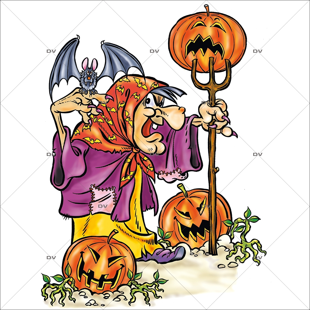 Sticker-halloween-sorcière-citrouilles-fourche-chauve-souris-31-octobre-vitrophanie-décoration-vitrine-halloween-électrostatique-sans-colle-repositionnable-réutilisable-DECO-VITRES