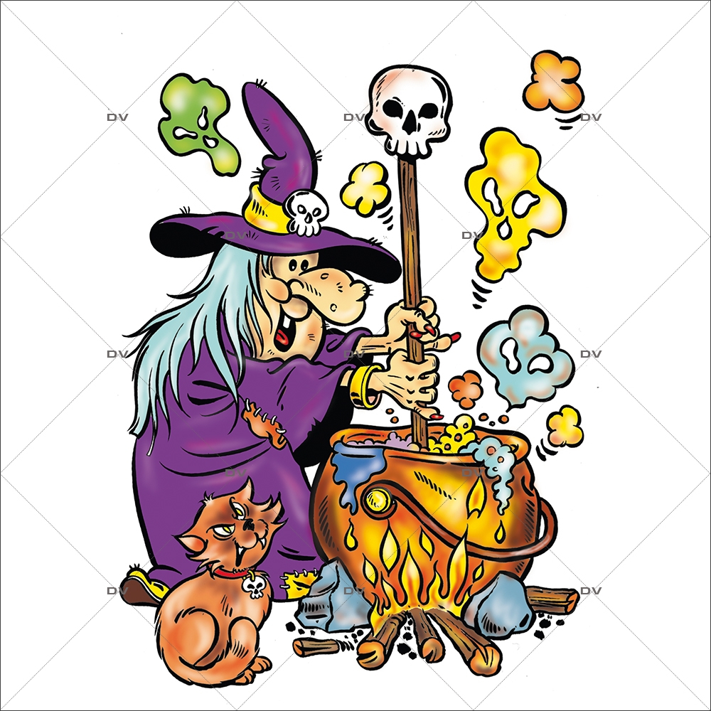 Sticker-halloween-sorcière-chaudron-chat-tête-de-mort-potion-magique-31-octobre-vitrophanie-décoration-vitrine-halloween-électrostatique-sans-colle-repositionnable-réutilisable-DECO-VITRES