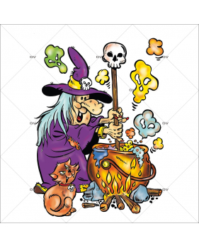 Sticker-halloween-sorcière-chaudron-chat-tête-de-mort-potion-magique-31-octobre-vitrophanie-décoration-vitrine-halloween-électrostatique-sans-colle-repositionnable-réutilisable-DECO-VITRES