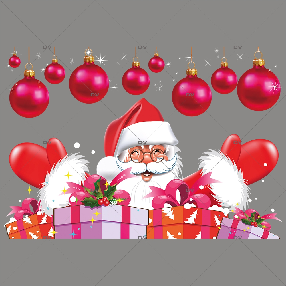 Sticker-père-noël-boules-de-noël-paquets-cadeaux-vitrophanie-décoration-vitrine-noël-électrostatique-sans-colle-repositionnable-réutilisable-DECO-VITRES