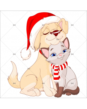 Sticker-chien-et-chat-de-noël-vitrophanie-décoration-vitrine-noël-électrostatique-sans-colle-repositionnable-réutilisable-DECO-VITRES