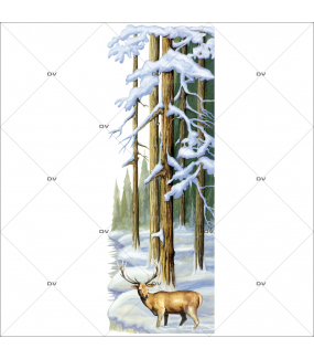 Sticker-paysage-de-neige-forêt-sapins-enneigés-cerf-nature-hiver-ski-vacances-fête-vitrophanie-décoration-vitrine-noël-électrostatique-sans-colle-repositionnable-réutilisable-DECO-VITRES
