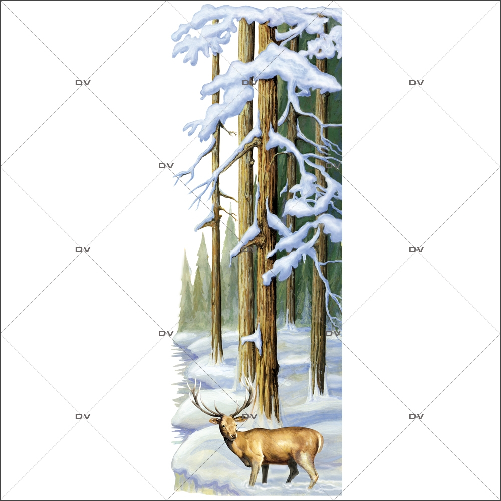 Sticker-paysage-de-neige-forêt-sapins-enneigés-cerf-nature-hiver-ski-vacances-fête-vitrophanie-décoration-vitrine-noël-électrostatique-sans-colle-repositionnable-réutilisable-DECO-VITRES