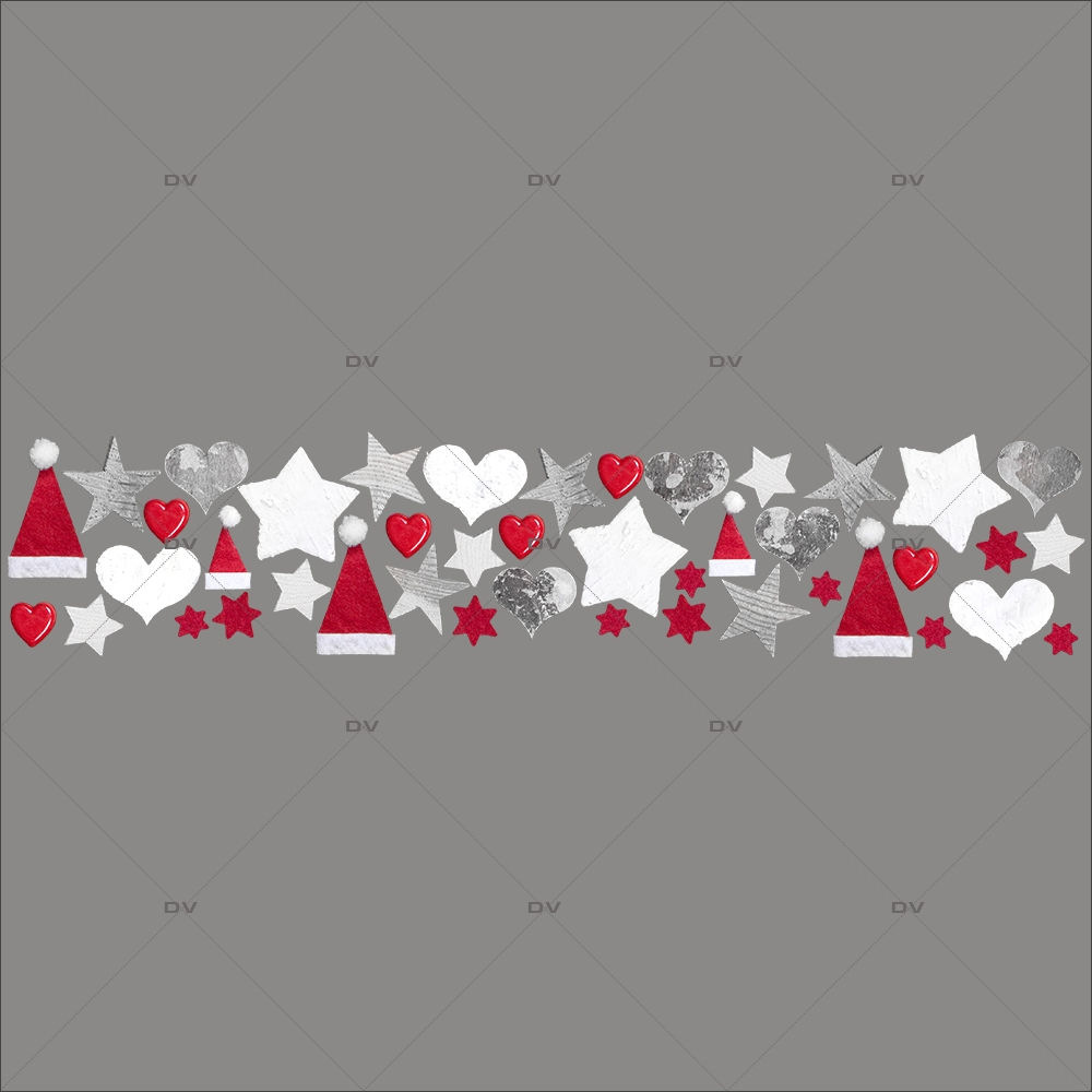 Sticker-frise-de-noël-coeurs-étoiles-bonnets-moderne-industriel-vitrophanie-décoration-vitrine-noël-électrostatique-sans-colle-repositionnable-réutilisable-DECO-VITRES Sticker-frise-de-noël-coeurs-étoiles-bonnets-moderne-industriel-vitrophanie-décoration-vitrine-noël-électrostatique-sans-colle-repositionnable-réutilisable-DECO-VITRES