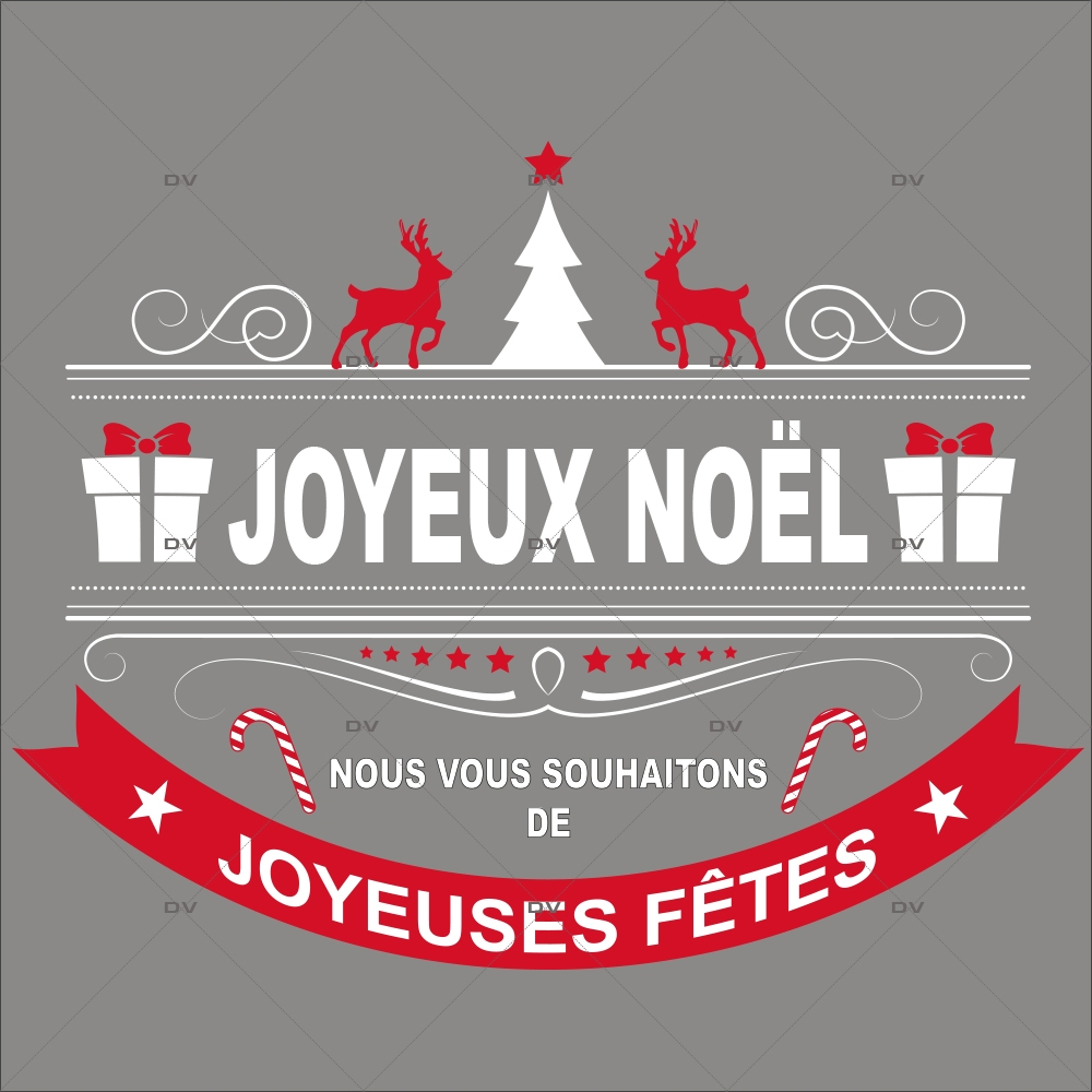 Sticker-bannière-textes-joyeux-noël-joyeuses-fêtes-rennes-sapin-rouge-blanc-vitrophanie-décoration-vitrine-noël-opticien-électrostatique-sans-colle-repositionnable-réutilisable-DECO-VITRES