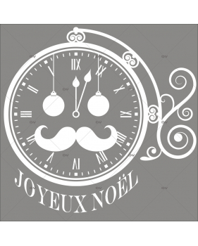 Sticker-horloge-père-noël-texte-joyeux-noël-blanc-vitrophanie-décoration-vitrine-noël-opticien-électrostatique-sans-colle-repositionnable-réutilisable-DECO-VITRES