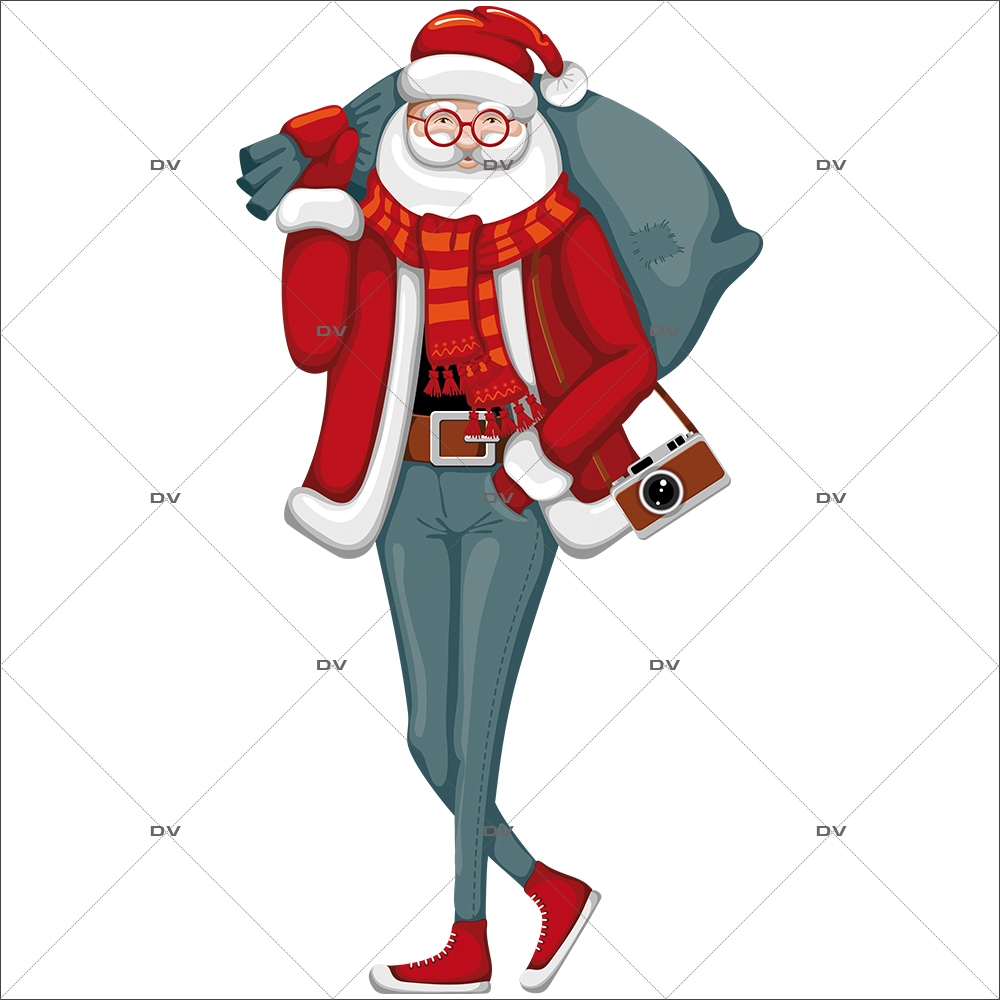 Sticker-père-noël-moderne-photographe-vitrophanie-décoration-vitrine-noël-électrostatique-sans-colle-repositionnable-réutilisable-DECO-VITRES