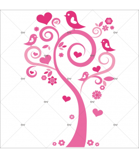 Sticker-arbre-coeurs-et-oiseaux-roses-chambre-bébé-enfant-fille-adhésif-encres-écologiques-latex-décoration-intérieure-DECO-VITRES