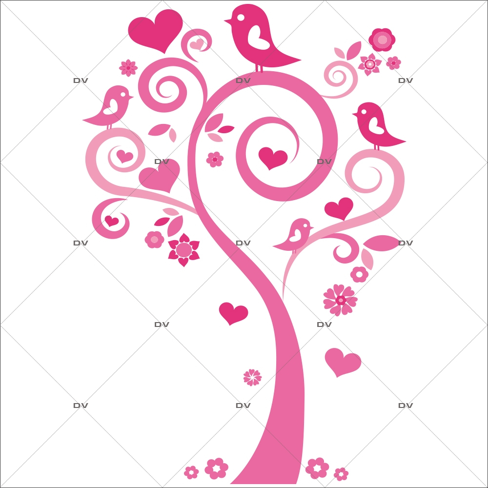 Sticker-arbre-coeurs-et-oiseaux-roses-chambre-bébé-enfant-fille-adhésif-encres-écologiques-latex-décoration-intérieure-DECO-VITRES