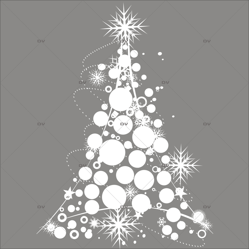 Sticker-sapin-en-boules-de-noël-et-cristaux-blanc-thème-moderne-graphique-vitrophanie-décoration-vitrine-noël-électrostatique-sans-colle-repositionnable-réutilisable-DECO-VITRES