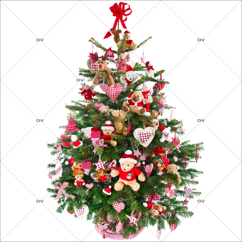 Sticker-sapin-décoré-boules-de-noël-anges-nounours-paquets-cadeaux-thème-traditionnel-vitrophanie-décoration-vitrine-noël-électrostatique-sans-colle-repositionnable-réutilisable-DECO-VITRES