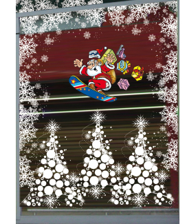 Sticker-père-noël-ski-surf-cadeaux-vitrophanie-décoration-vitrine-noël-électrostatique-sans-colle-repositionnable-réutilisable-DECO-VITRES