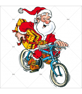 Sticker-père-noël-vélo-bicyclette-vitrophanie-décoration-vitrine-noël-électrostatique-sans-colle-repositionnable-réutilisable-DECO-VITRES