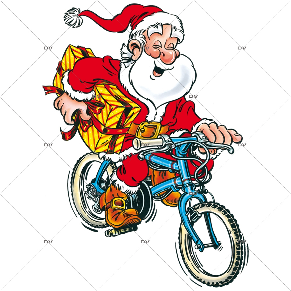 Sticker-père-noël-vélo-bicyclette-vitrophanie-décoration-vitrine-noël-électrostatique-sans-colle-repositionnable-réutilisable-DECO-VITRES