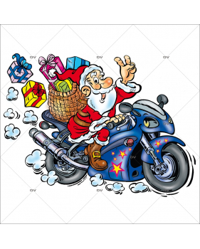 Sticker-père-noël-moto-routière-vitrophanie-décoration-vitrine-noël-électrostatique-sans-colle-repositionnable-réutilisable-DECO-VITRES