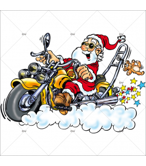 Sticker-père-noël-biker-moto-chopper-vitrophanie-décoration-vitrine-noël-électrostatique-sans-colle-repositionnable-réutilisable-DECO-VITRES