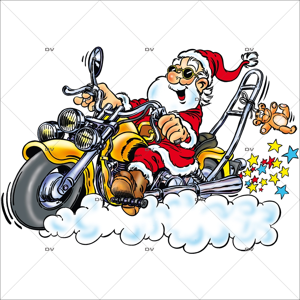 Sticker-père-noël-biker-moto-chopper-vitrophanie-décoration-vitrine-noël-électrostatique-sans-colle-repositionnable-réutilisable-DECO-VITRES