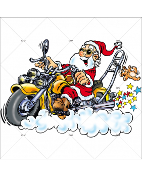 Sticker-père-noël-biker-moto-chopper-vitrophanie-décoration-vitrine-noël-électrostatique-sans-colle-repositionnable-réutilisable-DECO-VITRES