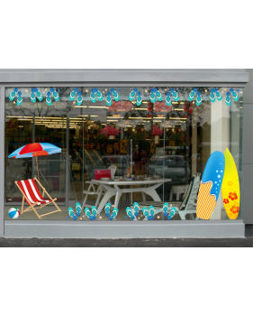 Sticker-tongs-frises-été-mer-plage-vitrophanie-décoration-vitrine-estivale-électrostatique-sans-colle-repositionnable-réutilisable-DECO-VITRES