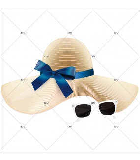 Sticker-chapeau-lunettes-soleil-été-mer-plage-vitrophanie-décoration-vitrine-estivale-électrostatique-sans-colle-repositionnable-réutilisable-DECO-VITRES