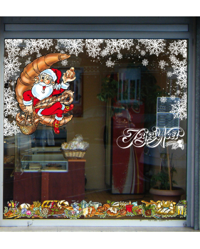 Sticker-père-noël-boulanger-sur-croissant-viennoiserie-vitrophanie-décoration-vitrine-noël-boulangerie-pâtisserie-électrostatique-sans-colle-repositionnable-réutilisable-DECO-VITRES
