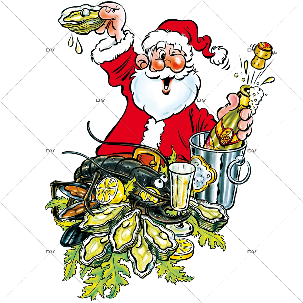 Sticker-père-noël-écailler-huitres-homard-champagne-vitrophanie-décoration-vitrine-noël-poissonnerie-restaurant-électrostatique-sans-colle-repositionnable-réutilisable-DECO-VITRES Sticker-père-noël-écailler-huitres-homard-champagne-vitrophanie-décoration-vitrine-noël-poissonnerie-restaurant-électrostatique-sans-colle-repositionnable-réutilisable-DECO-VITRES