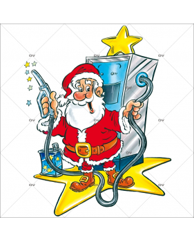 Sticker-père-noël-pompiste-station-service-vitrophanie-décoration-vitrine-noël-électrostatique-sans-colle-repositionnable-réutilisable-DECO-VITRES