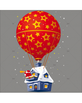 Sticker-père-noël-montgolfière-ballon-longue-vue-vitrophanie-décoration-vitrine-noël-électrostatique-sans-colle-repositionnable-réutilisable-DECO-VITRES